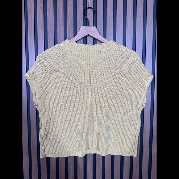 Free People Crotchet T Shirt Small Womens Yellow Beach Knit Pocket Tee - Picture 2 of 7